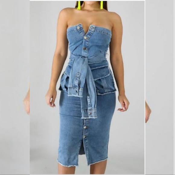 Dresses & Skirts - Unique Denim Dress w/ sleeve tie waist